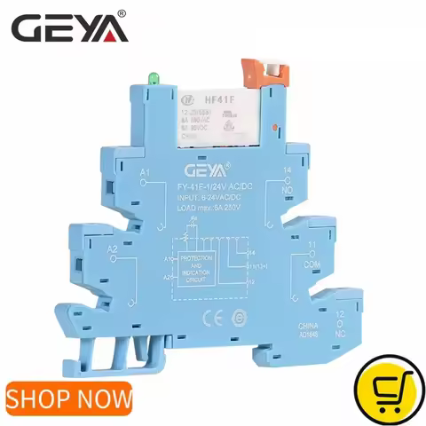 GEYA FY-41F-1 Din Rail Slim Relay Module Protection Circuit 6A Relay 12VDC/AC or 24VDC/AC Relay Sock