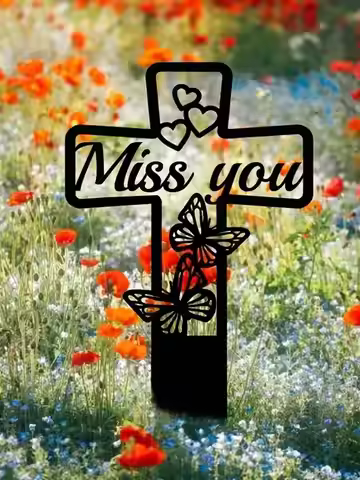1 piece of iron butterfly commemorative plaque decoration, garden plaque, cross plaque, garden stake
