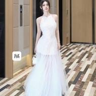 Long fishtail dress, halter neck dress with flared fishtail skirt 73(Z4) minh