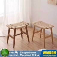Wonzom [Ready Stock]Solid Wood Wicker Ottoman Stool Shoe-changing Stool Bedroom Dressing Stool Livin