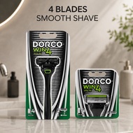 DORCO WIN4 4-Blade System Razor Set | 1 Handle + 4 Cartridges