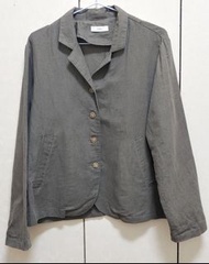 韓國 休閒亞麻西裝外套 墨綠色棉麻西裝外套 小我私服