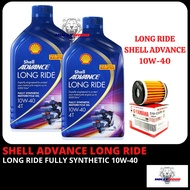 SHELL ADVANCE 4T LONGRIDE 10W40 ENGINE OIL FULLY SYNTHETIC / MINYAK HITAM LONG RIDE + YAMAHA OIL FILTER 100% ORIGINAL