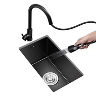 Sinki Dapur Nano Hitam Set Sinki Tunggal Keluli Tahan Karat Bar Besen Basuh Kecil Mini Terbenam Sink