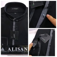 NEW KEMEJA PRIA ALISAN SLIMFIT HITAM SERAT KOKO KERAH SHANGHAI MODERN