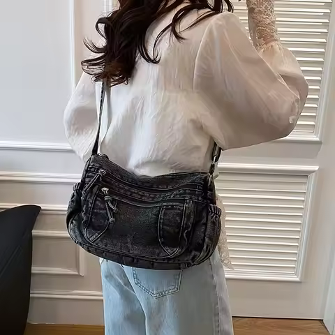 Harajuku Denim Women's Bag 2025 New Jeans Messenger Bag Y2K Canvas Shoulder Bag Casual Eco Bag Korea