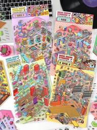 1pc/Set Korea 3D Scenery Mini House Scrapbooking PET Sticker, 2.5D Matte Decoration Stickers, Bigger