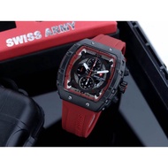 Jam tangan pria Swiss army Strap Rubber Tanggal aktif Chronograph Free box dan baterai cadangan