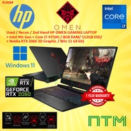 #1408 Used / 2nd hand  Hp Omen Gaming Laptop Intel Core i7-9750H 8GB 512GB SSD Nvidia Geforce RTX2060 3D Graphic Win11