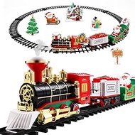 Christmas Train for Kids, Control Train Set with Lights and Sounds Steam Locomotive Engine Railway Kits, Battery Operated Tracks Playset Under The Christmas Tree Gift for Boys Girls