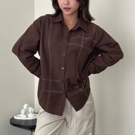 KEMEJA ASOKA Twila Shirt 2289 - Contrast Stitch Oversize Blouse Long Sleeve - Women's Shirt Top