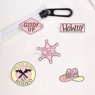 Western Cowgirl Enamel Pin Pink Rodeo Brooches, Howdy & Giddy Up Lapel Pins for Backpacks, Jackets &