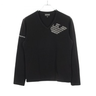 【二手】Emporio Armani 長袖V領T卹，飾有水鑽Logo，純棉，男士，二手