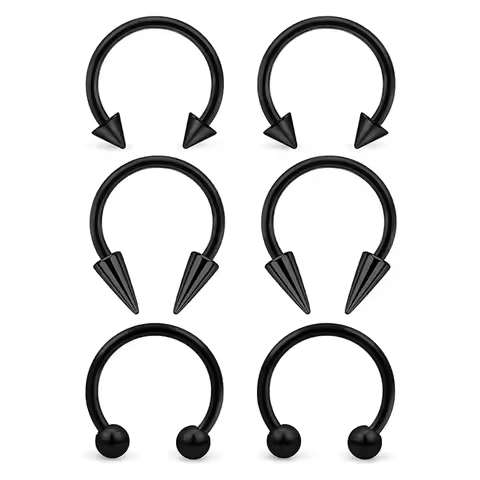 6Pcs Septum Rings 16G Surgical Steel Snake Bite Jewelry Long Spike Horseshoe Lip Smiley Piercing Jew