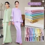 Lace Baju Kurung Moden 2024 Hari Raya Mini Kurung Lace Border Long Sleeve V Neck Baju Side Seam Zipper Lipat Batik Skirt