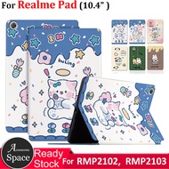 สำหรับแท็บเล็ต Realme Pad 10.4นิ้วการ์ตูนน่ารักแฟชั่นกระเป๋าหนังพียูฝาครอบพับฝาเป็นฐานสำหรับ RMP2103 RMP2102แท็บเล็ต OPPO จริง