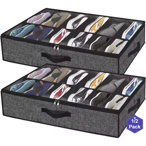 Sturdy Under Bed Shoe Storage Organizer Fit 12 Pairs Underbed Shoes Closet Storage Solution with Cle