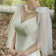 One Pair Bridal Bolero Shoulder Veil with Bow - Detachable Cape for Wedding Party Dress (60x80cm)