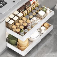 Cross-Border Seasoning Retractable Kitchen Pullable Shelf Storage Rack Sink with Rail Storage Basket
