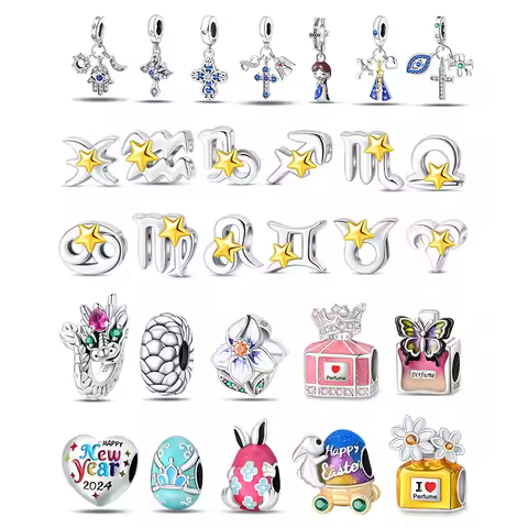 925 Sterling Silver Fashion Perfume Bottle Stars Zodiac Signs Charms Beads Suitable for 3mm Bracelet