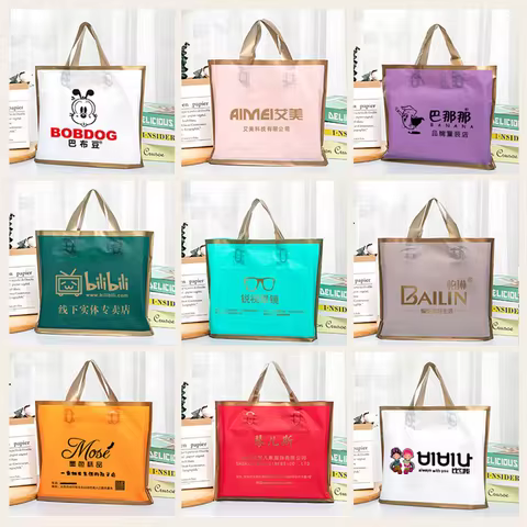 30/50/100 pieces customized logo shopping bags with handles plastic gift bags wedding party clothing