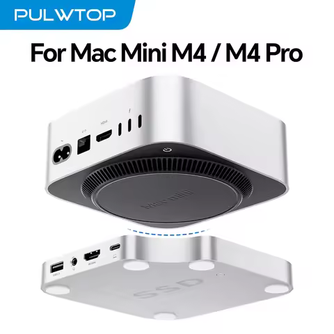 PULWTOP Mac Mini M4 Dock with 4TB SSD Enclosure, USB C HUB Support HDMI 4K@60Hz, USB A 2.0, SD/TF, A