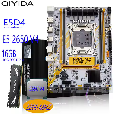 QIYIDA X99 Motherboard Set LGA 2011-3 Kit Xeon E5 2650 V4 CPU Processor With 16GB DDR4 ECC RAM Memor