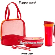 NEW Tupperware Pretty Glam tempat bekal set wadah sayur makan cantik merah microwaveable cutlery spo