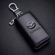 Leather Remote Car Key Fob Cover Case Holder Shell Bag Wallet Pouch Keychain Protector for Mazda 2 3