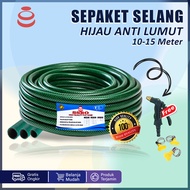Paket Selang 10/15 Meter Hijau Anti Lumut Taman/Kebun Cuci Motor/Mobil COD