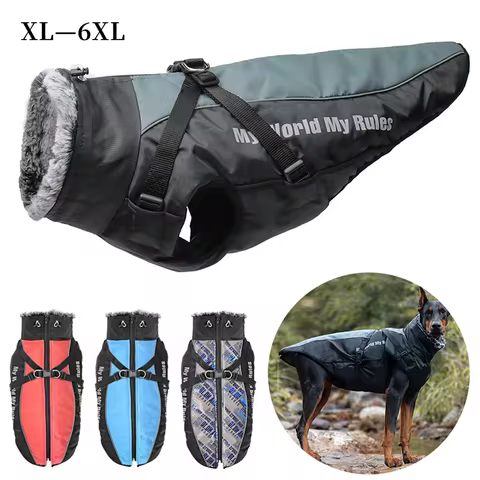 Winter Large Dog Clothes Waterproof Pet Jacket Reflective Wilma Labrador Warm Outfit For Medium Dog