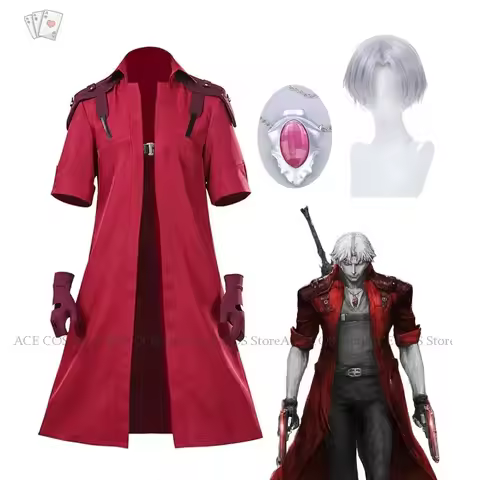 DMC Dante Cosplay Anime Costume Wig Red Trench Devil Hunter May Cry Red Trench Decor Uniforms Hallow