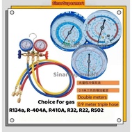 Double Brass Manifold Gauge Fridge Home Car Aircon Gas Meter Pressure Gauge Meter Tekanan Gas R22 R1