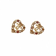 CHANEL 合金21P彩鑽鏤空愛心耳環耳環