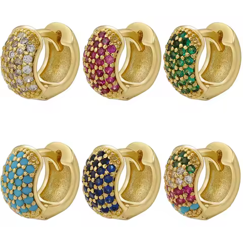 ZHUKOU 11mm Candy small Hoop earrings Multicolor Cubic zirconia Hoop earrings for women Mini huggies