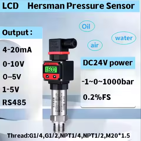 0-10bar to 4-20mA LCD Pressure Transmitter for Water Oil Gas 1bar 25bar 50bar 200bar Digital Display
