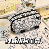 【绮丽妆颜饰界旗舰店pbojez5hb1.my】 (READY STOCK)日系线条小狗笔袋可爱超大容量高颜值印花小众学生文具收纳袋Japanese line puppy pencil case cu