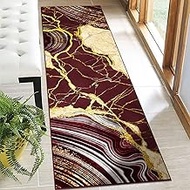 ASPMIZ Marble Runner Rug 2x7, Red and Gold Runners for Hallways Non Slip, Soft Faux Wool Washable Ha