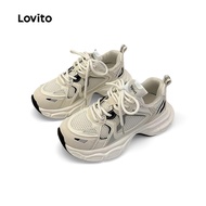 Lovito Casual Plain Breathable Increase Height Sneaker Dad'S Shoes Autumn And Winter All-Match White