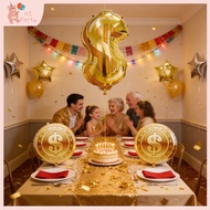 Instant Rich Theme USD Balloon Set Gold Aluminum Film Coin Symbol Balloon Birthday Party New Year Op