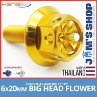 HENG BOLTS | 1PC BIG HEAD FLOWER 6X20MM | GOLD TITANIUM WHITE GOLD | ORIGINAL THAILAND | FOR YAMAHA SUZUKI HONDA KAWASAKI FOOTBOARD BODY PLATE NUMBER