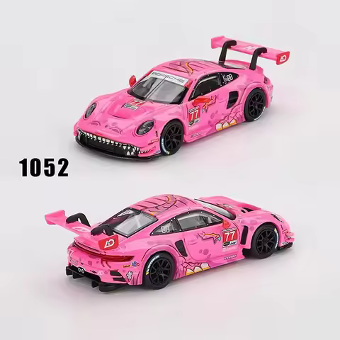 MINIGT 1:64 Pink Dinosaur Porsche 911 GT3 R 77 Alloy Automotive Model Ornament 1052