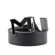MONT BLANC萬寶龍 銀色M Logo 搭扣3.5cm牛皮雙面可用皮帶（黑色） _廠商直送