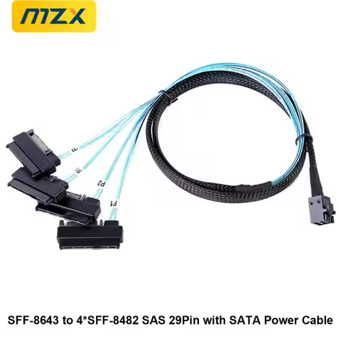 MZX 8643-8482 1.64ft/50cm SFF-8643 to 4 SFF-8482 SAS Cable Connector Adapter 29Pin SATA Power 2 in 1