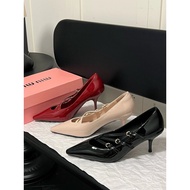 Miuccia Prada High Heel Shoes - Patent Leather Pointed Toe Design, Suitable for Commuting