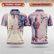 【READY STOCK】Malaysia Ringgit RM 1000 Polo T-Shirt Currency Banknote Print Collared Tee Breathable S
