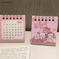 Fitow 2024 Cartoon Pink Cat Desk Calendar Mini Cute Standing Flip Desktop Calendar Small Daily Planning Monthly Calendar For Home FE