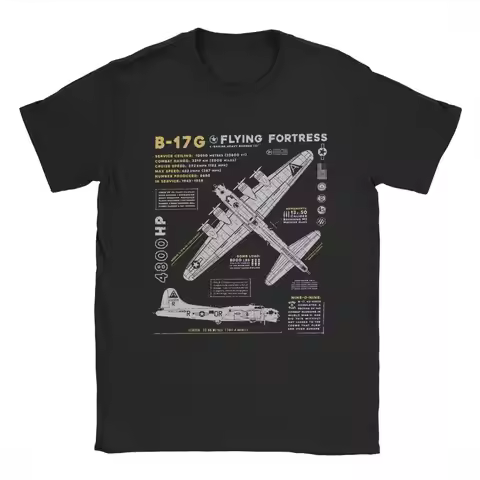 Men's T-Shirts B-17 Flying Fortress Humor Cotton Tees Fighter Plane WW2 War Pilot Aircraft Airplane 
