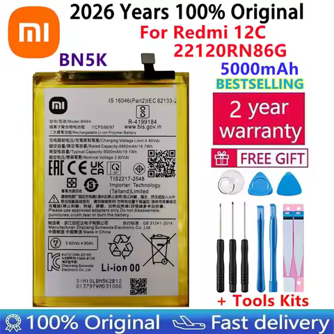 100% New Original BN5K 5000mAh Battery For Xiaomi Mi Redmi 12C & 22120RN86G Genuine Mobile Phone Rep