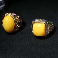 Dfdf Baltic Old Beeswax Ring 925 Silver Cloisonne Ring Women's Amber Ring Inlaid Live Mouth